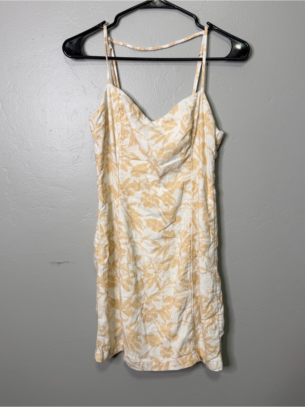 Abercrombie & Fitch Linen Blend Mini Dress Small Tall White Beige Tropical Palm